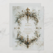 Gold Silver Frame Blue Gemstone Baroque Wedding Einladung (Vorne/Hinten)