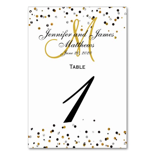 Gold Silver Glitz Glam Wedding Tischnummer Card (Rückseite)