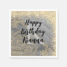 Gold Silver Glitzer Mandala Monogram Birthday Serviette