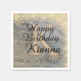 Gold Silver Glitzer Mandala Monogram Birthday Serviette