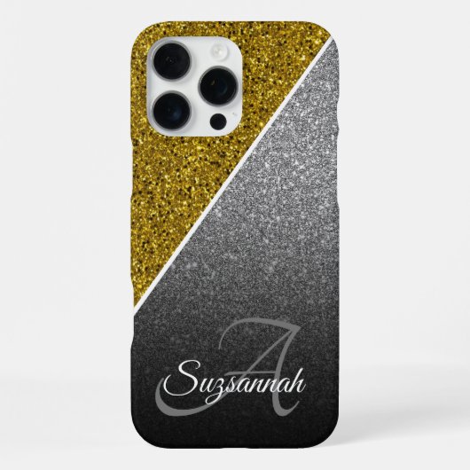 Gold Silver Glitzer Ombre Chic Name Monogram iPhone Hülle (Rückseite)