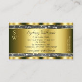 Gold Silver Glitzer Stars Monogram Noble Visitenkarte (Rückseite)