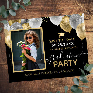 Gold Silver Graduation Party Foto Save the Date Postkarte