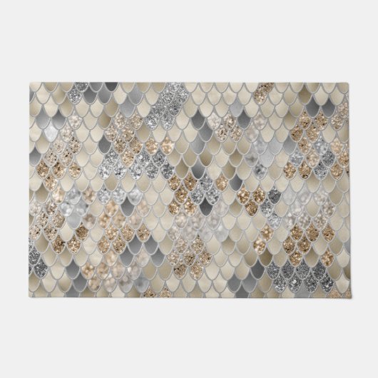 Gold Silver Gray Mermaid Scales Glam #1 Fußmatte (Vorderseite)
