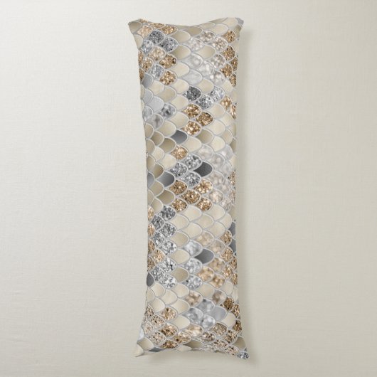 Gold Silver Gray Mermaid Scales Glam #1 Seitenschläferkissen (Vorderseite Vertikal)