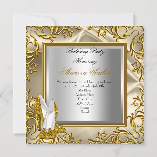 Gold Silver High Heel Shoes Champagner Einladung (Rückseite)