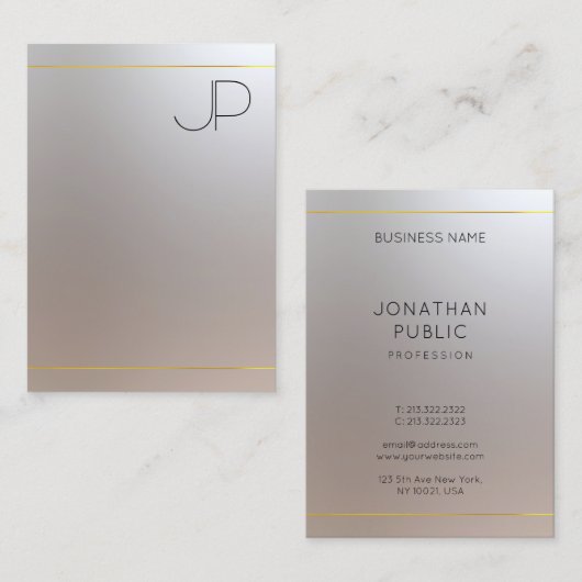Gold Silver Look Monogram Modern Beruflich Visitenkarte (Vorne/Hinten)