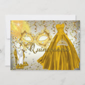 Gold Silver Masquerade Quinceanera Einladung (Vorderseite)