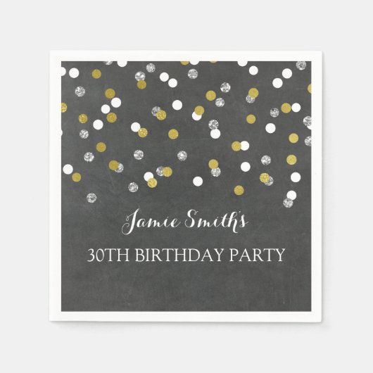 Gold Silver Monogram 30. Geburtstag Napkin Konfett Serviette (Vorderseite)