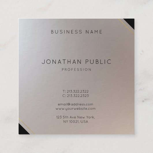 Gold Silver Monogram Modern Template Luxus Quadratische Visitenkarte (Rückseite)