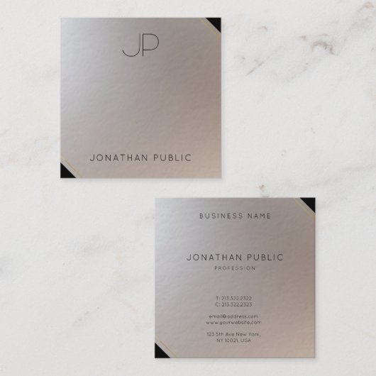Gold Silver Monogram Modern Template Luxus Quadratische Visitenkarte (Vorne/Hinten)