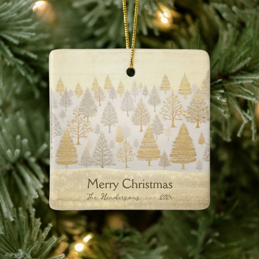 Gold Silver Pine Trees Weihnachten Keramikornament (Baum)