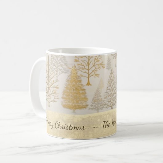 Gold Silver Pine Trees Weihnachten Tasse (Vorderseite Links)