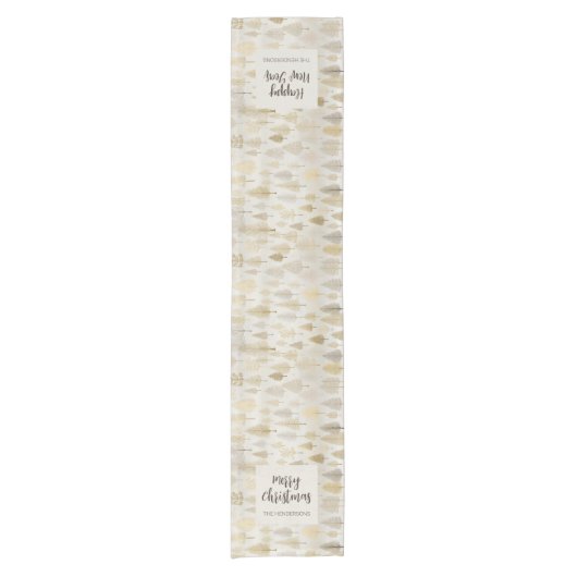 Gold Silver Pine Trees Weihnachtstisch Runner Kurzer Tischläufer (Vorderseite)