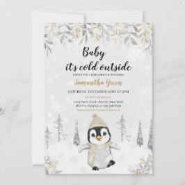 Gold Silver Pinguin Baby Dusche Einladung