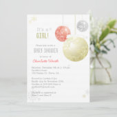 Gold Silver Red Christmas Baby Girl Dusche Einladung (Stehend Vorderseite)