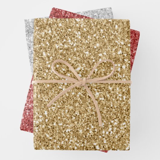Gold Silver Red Glitz Glitzer Geschenkpapier Set (Beispiel)