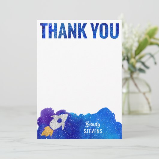 Gold Silver Rocket Ship Galaxy Vielen Dank Dankeskarte (Stehend Vorderseite)