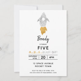 Gold Silver Rocket Ship WeltraumGeburtstagsparty Einladung