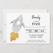 Gold Silver Rocket Ship WeltraumGeburtstagsparty Einladung (Vorderseite)