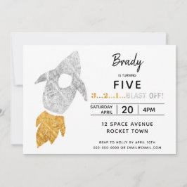 Gold Silver Rocket Ship WeltraumGeburtstagsparty Einladung