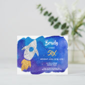 Gold Silver Rocket Ship WeltraumGeburtstagsparty Einladungspostkarte (Stehend Vorderseite)