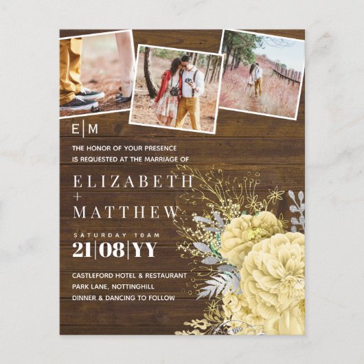 Gold Silver Rose Blumenzehen Einladungen (Vorderseite)