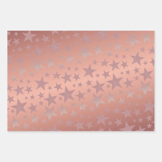 Gold Silver Rose Gold Glitzer Star Geschenkpapier Set (Vorderseite 3)
