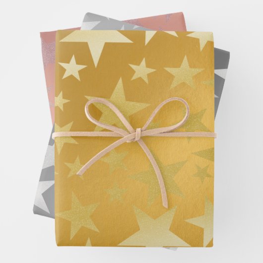 Gold Silver Rose Gold Glitzer Star Geschenkpapier Set (Beispiel)