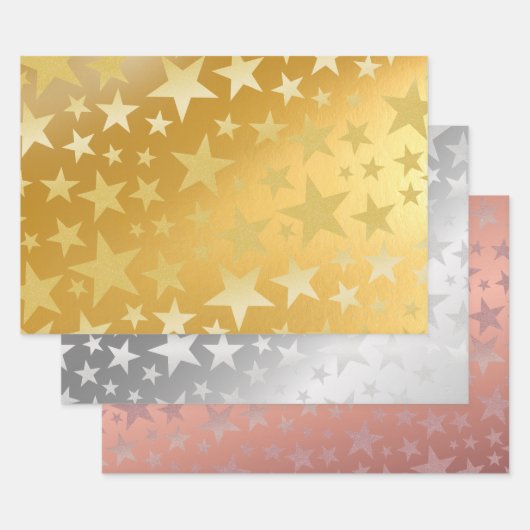 Gold Silver Rose Gold Glitzer Star Geschenkpapier Set (Set)