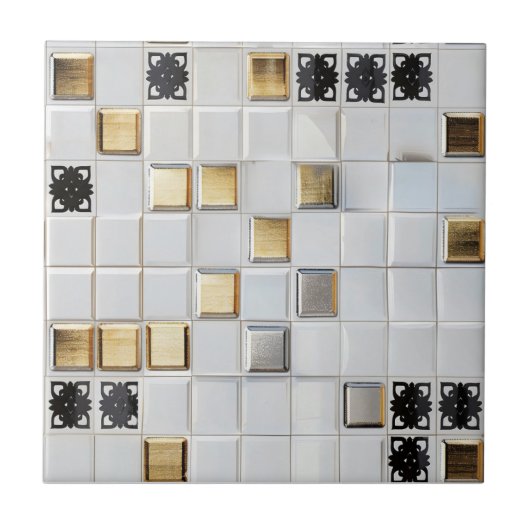 Gold Silver Small Tile Muster Fliese (Vorderseite)
