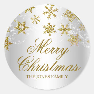Gold & Silver Snowflake Weihnachtsaufkleber Runder Aufkleber
