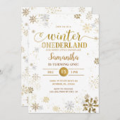 Gold Silver Snowflakes Einladung (Vorne/Hinten)