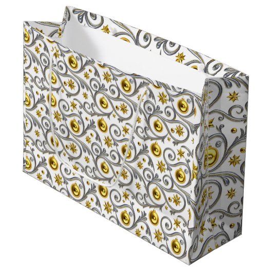 Gold & Silver Swirl Elegance Große Geschenktüte (Vorderseite Schrägansicht)