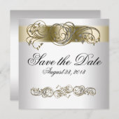 Gold Silver Verziert formell Save the Date (Vorne/Hinten)