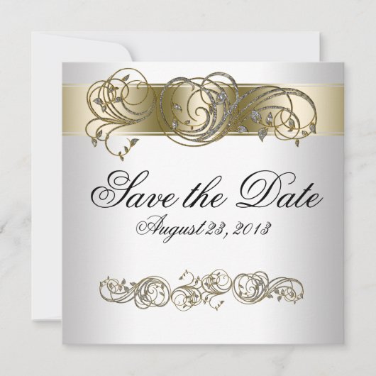 Gold Silver Verziert formell Save the Date (Vorderseite)