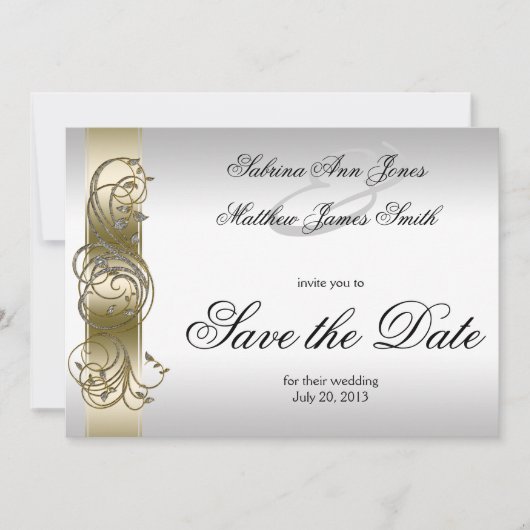 Gold Silver Verziert formell Save the Date (Vorderseite)