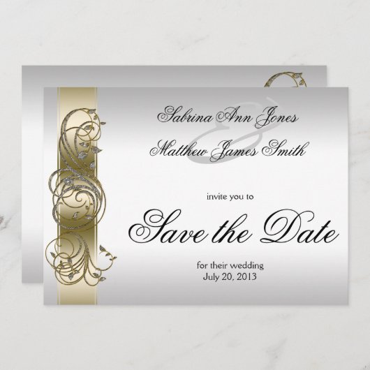 Gold Silver Verziert formell Save the Date (Vorne/Hinten)