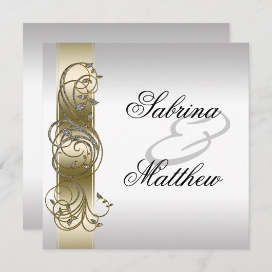 Gold Silver Verzierte feierliche Hochzeit Einladung (Vorne/Hinten)