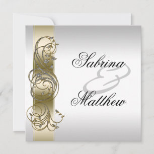 Gold Silver Verzierte feierliche Hochzeit Einladung