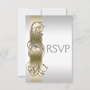 Gold Silver Verzierte offizielle Hochzeit RSVP Karte