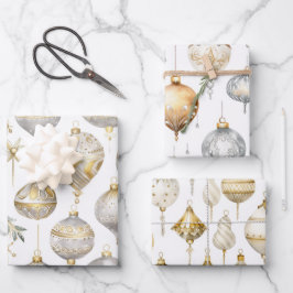 Gold Silver Vintage Christmas Ornaments  Geschenkpapier Set