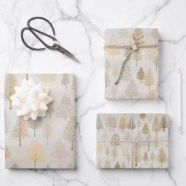 Gold Silver Watercolor Weihnachtsbaumen Geschenkpapier Set