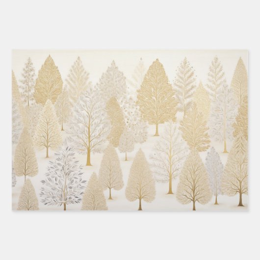 Gold Silver White Christmas Trees Geschenkpapier Set (Vorderseite 2)
