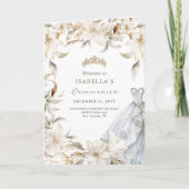 Gold Silver White Floral Folded Quinceañera Programm (Vorderseite)