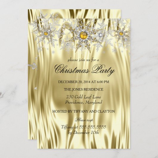 Gold Silver Winter Wonderland Weihnachtsfest Party Einladung (Vorne/Hinten)