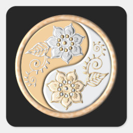 Gold & Silver Yin Yang Quadratischer Aufkleber