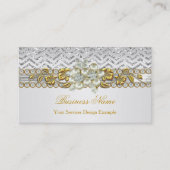 Gold Silver Zickzack White Diamond Pearl Floral Visitenkarte (Vorderseite)