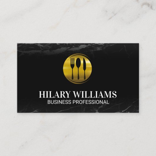 Gold Silverware Logo | Schwarzer Marmor Visitenkarte (Vorderseite)