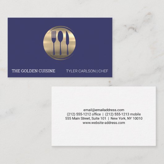 Gold Silverware Restaurant Logo Visitenkarte (Vorne/Hinten)